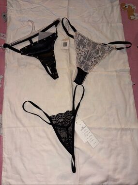 Women's Lace & Leather Thong Set - 3 all new